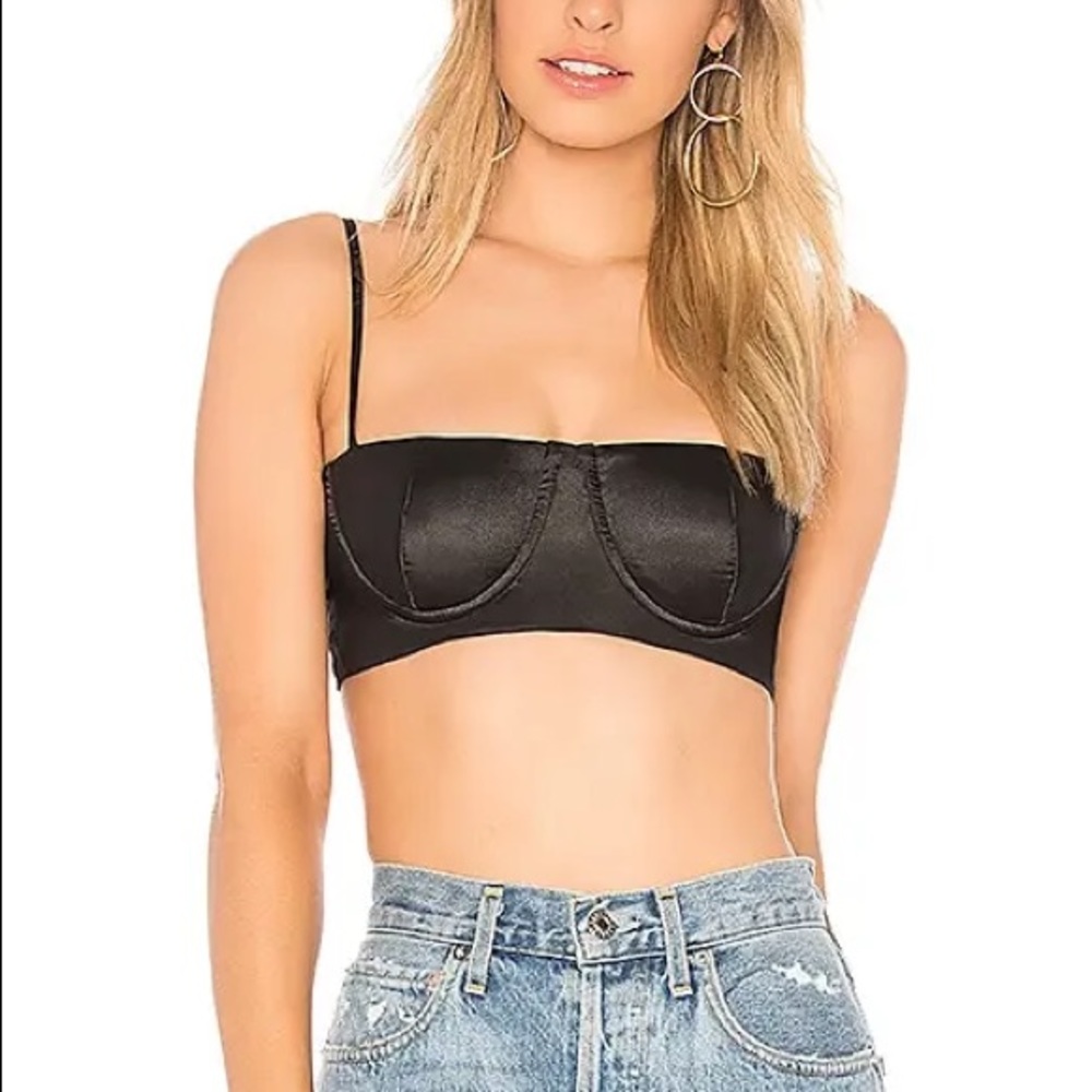 Danielle Guizio Black Satin Bra Top